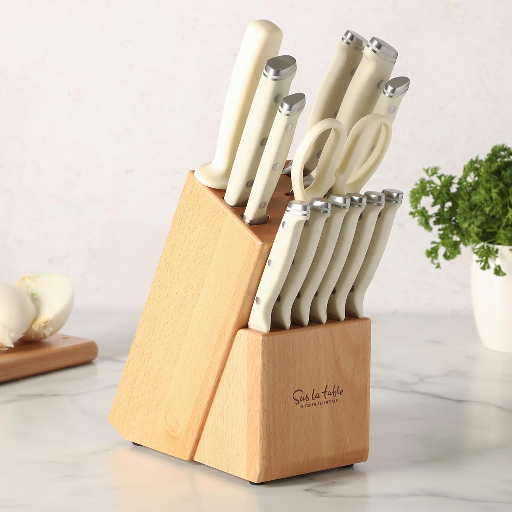 Kitchen Essentials Knife Set with Block, 14-Piece Forged German Steel Kitchen Knives, Beech Wood Block, Chef