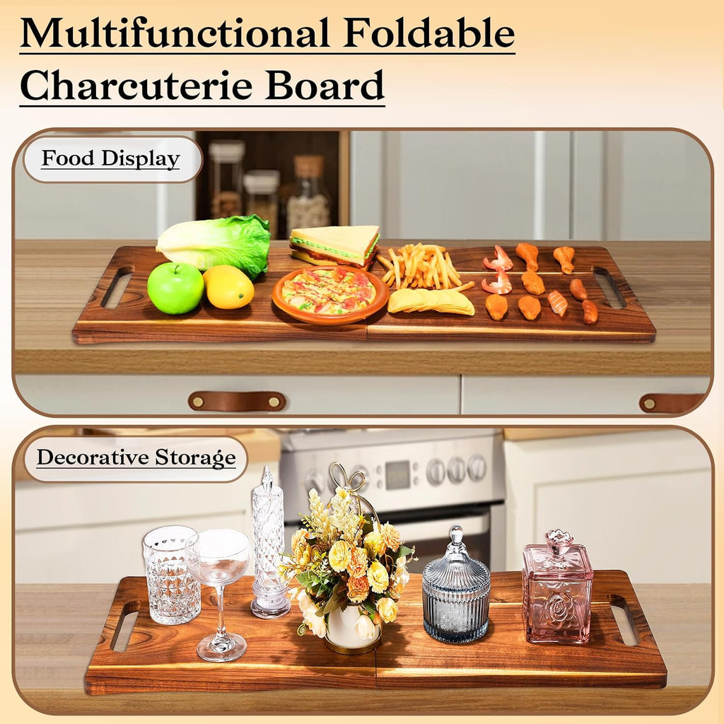 Acacia Large Charcuterie Board, Wood Charcuterie Boards with Handles Foldable Travel 33 x 12 Inch Cheese Boards