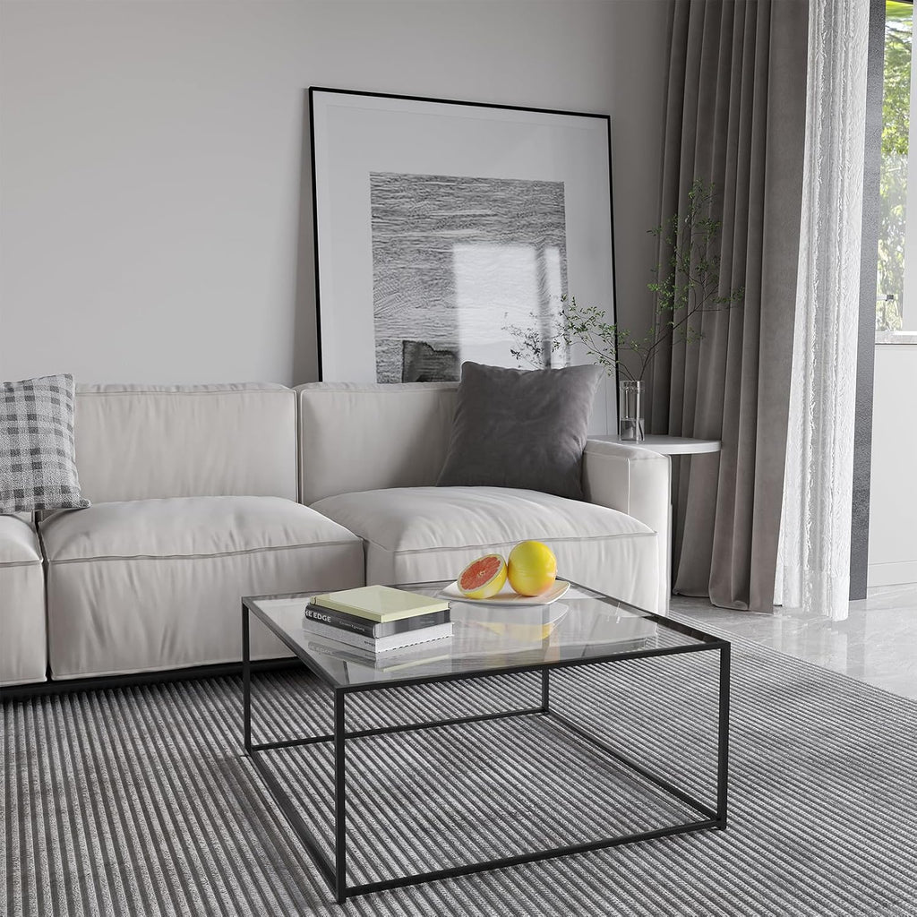 Glass Coffee Table Modern Center Table,Minimalist Coffee Table Sofa Side Tea Table,Tempered Glass-top with Sturdy