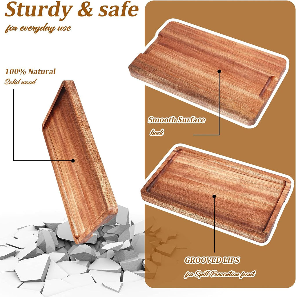 6 Pcs Acacia Wood Serving Trays Wooden Plates for Food 3 Sizes Rectangular Serving Platter Set Natural Wooden Boards