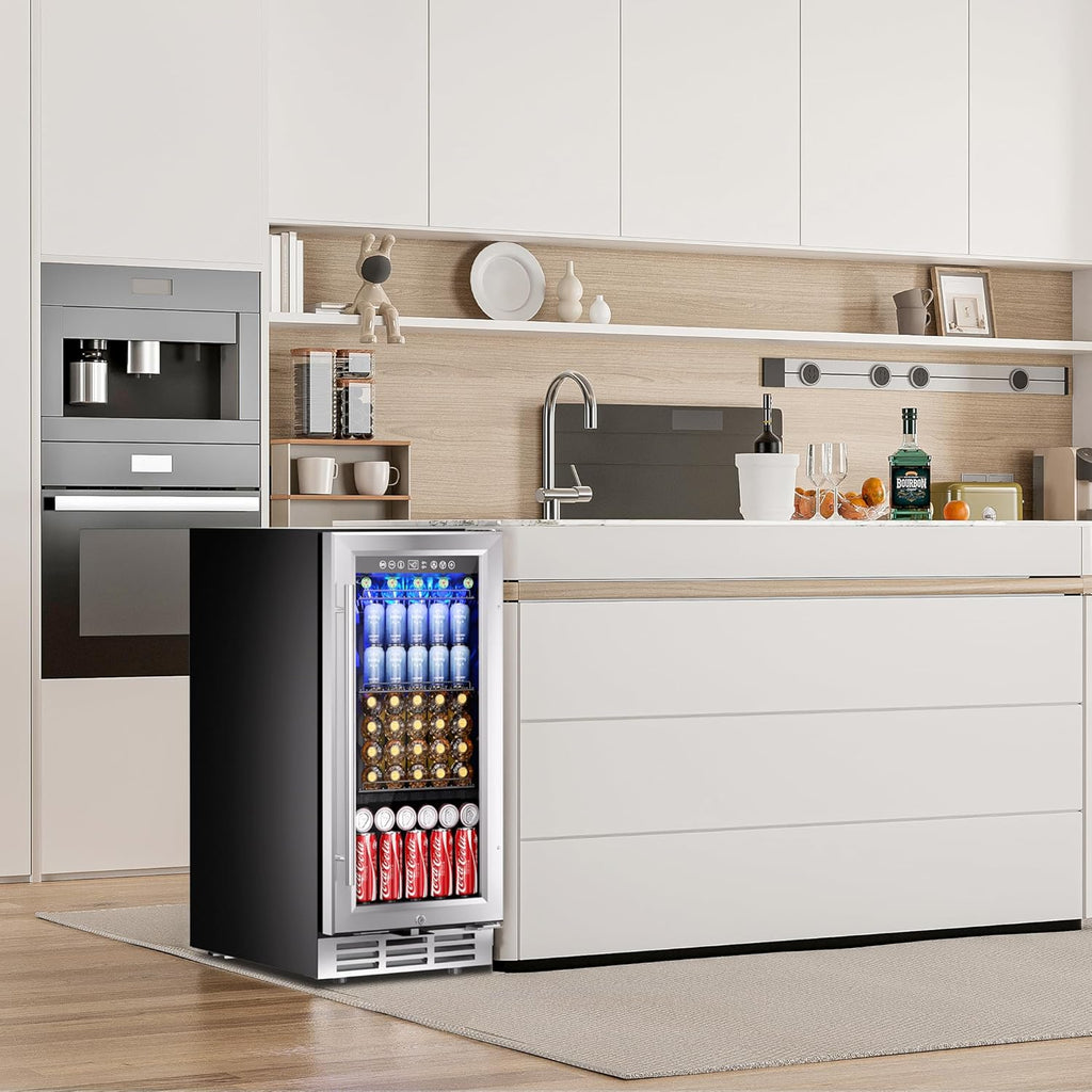 15 Inch Beverage Refrigerator Cooler Under Counter 127 Cans Beverage Fridge Buil