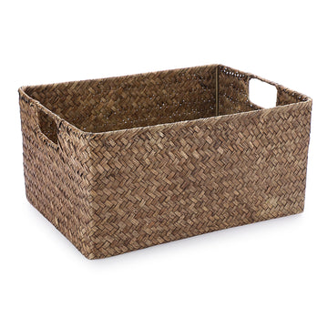 Seagrass Storage Basket for Shelf Organizing, Opened Baskets Bin Handwoven Wicker Baskets Rectangular Decorative