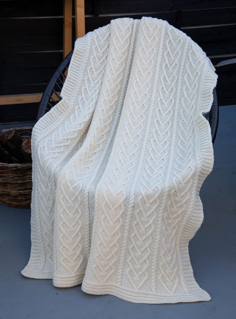 Irish Aran Throw Blanket Heart Pattern 100% Super Soft 67x49 inches