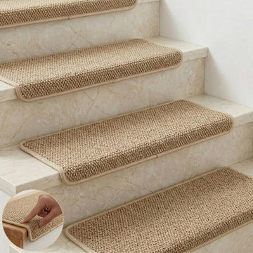 Bullnose Carpet Stair Treads, 29.5"x9.5"x1.5", 14pcs, Camel | Wood stair compatible, washable & reusable