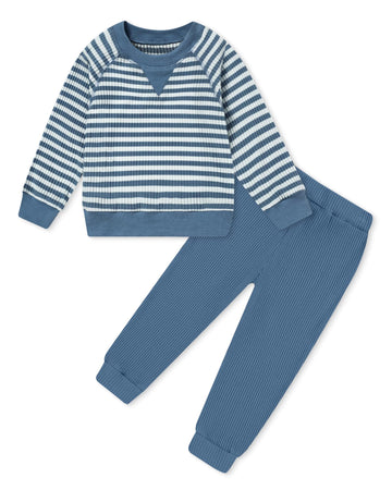 Toddler Boy Fall Clothes Striped Sweatshirt Pants Set Blue