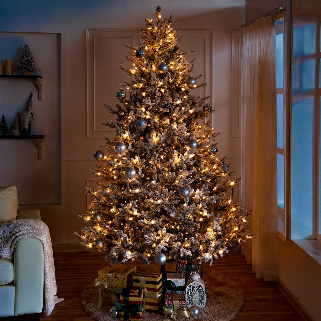7.5ft Snow Flocked Pre-Lit Christmas Tree