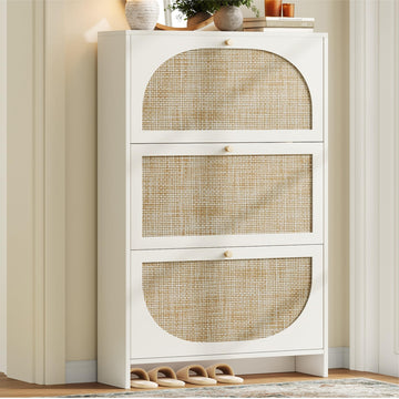 Shoe Cabinet Storage Slim 9.5" Freestanding Floor Base Shoe Storage Cabinet, 3 Flip Drawers with 3-Position