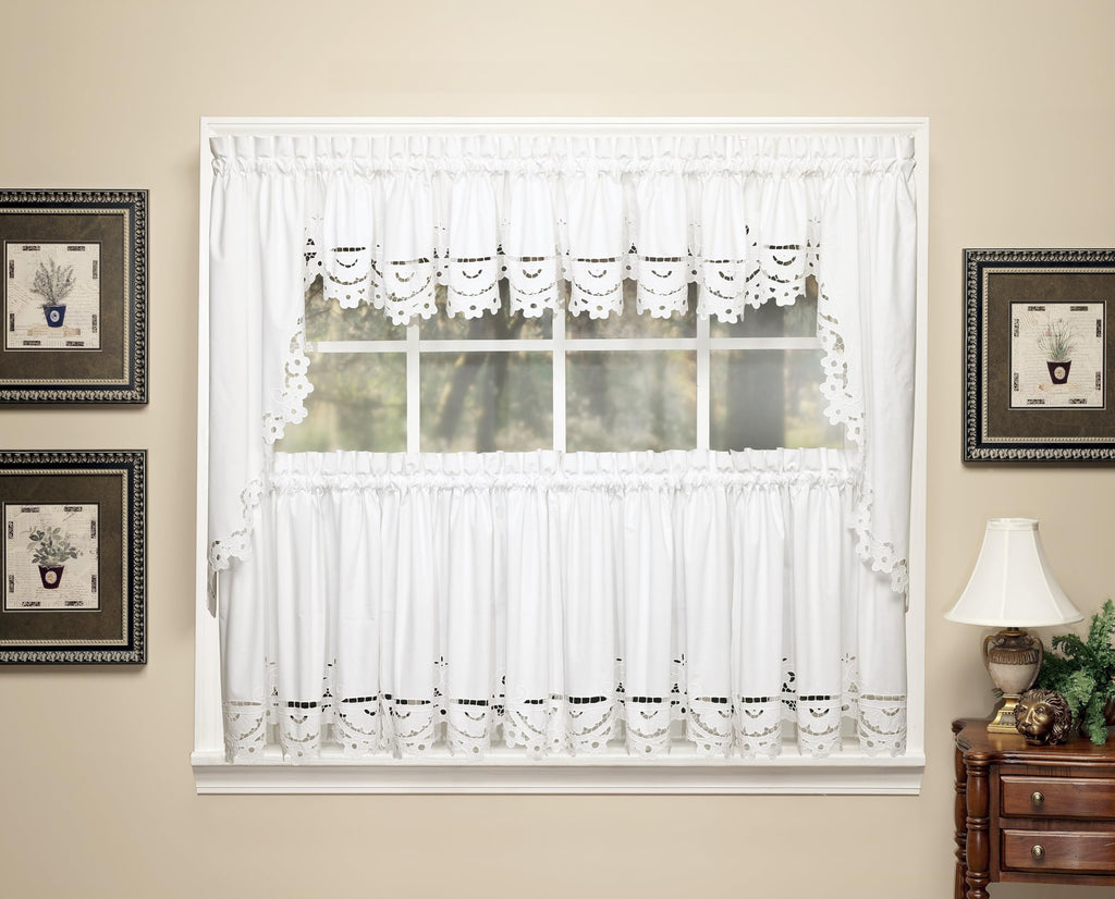 Imperial Classic Drawn Cutwork Window Swag 38", White, 70" W x 38" L