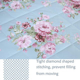 Blue Comforter Set Queen 3Pcs Vintage Floral Summer Quilt 100% Cotton Fabric with Soft Microfiber Inner Fill Bedding