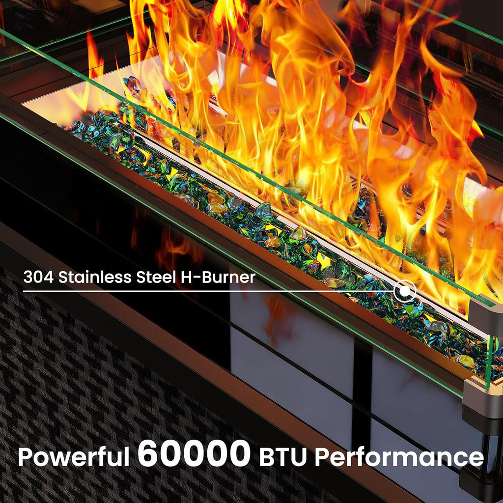 43′′ Propane Fire Pit with Glass Wind Guard, CSA-Listed 60,000 BTU Outdoor Gas Fire Pit Table, Tempered Glass Top