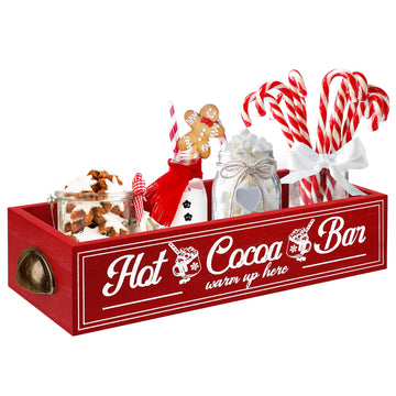 Christmas Hot Cocoa Bar Wood Storage Box Rustic Farmhouse Hot Cocoa Bar Accessories With Handle Decorative Christmas