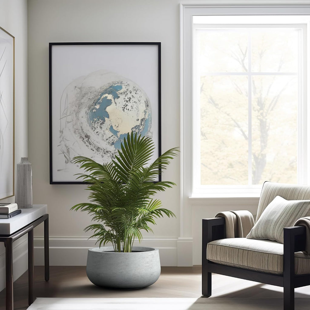 Large Round Bowl Pale Gray Concrete Planter 20" Dia, Outdoor | Rubber Plug for Indoor, Drainage for Garden