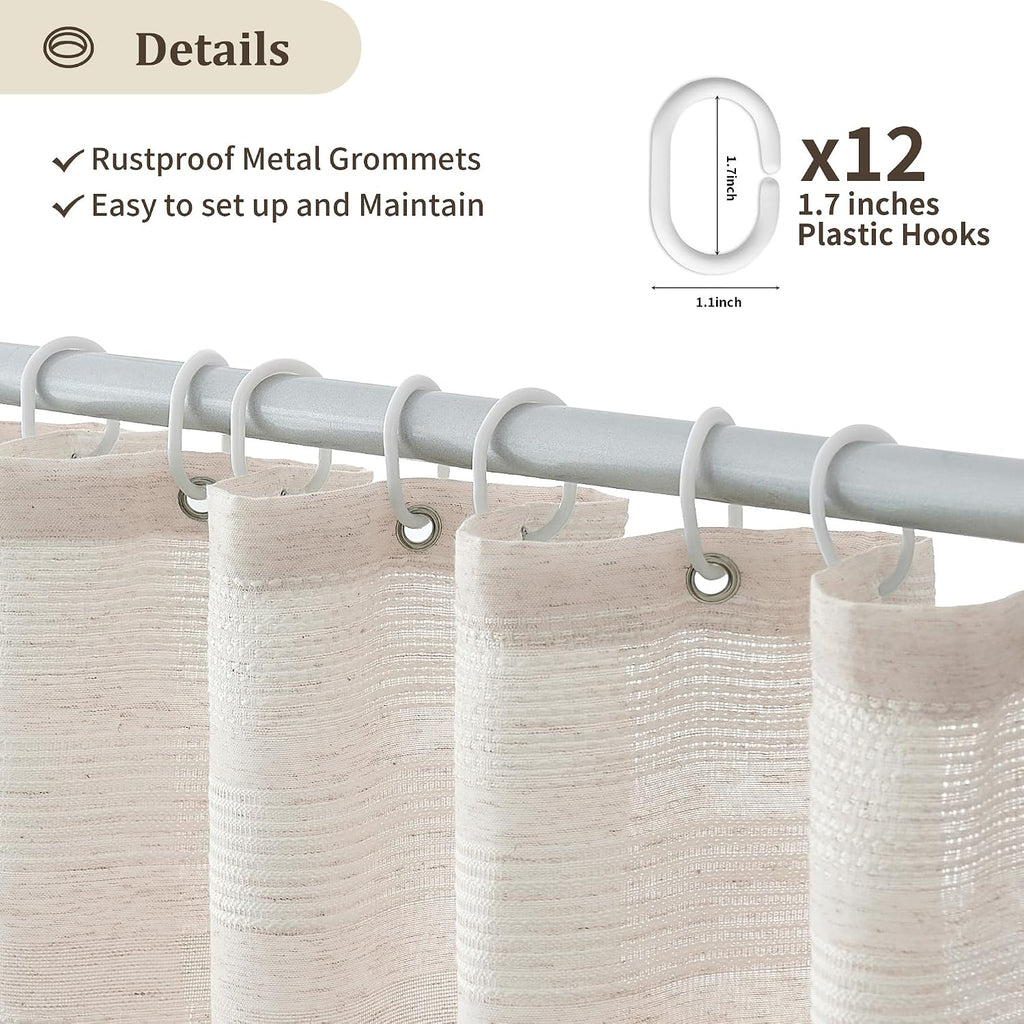 96 Inch Long Shower Curtain Boho Linen Shower Curtain Rustic Striped French Country Shower Curtains Fabric