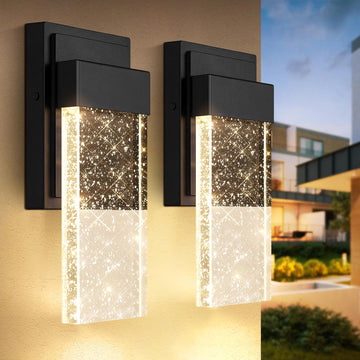 Outdoor Wall Light Fixtures with Crystal Bubble Glass, Waterproof Exterior Sconces LED Wall Lanterns