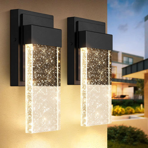 Outdoor Wall Light Fixtures with Crystal Bubble Glass, Waterproof Exterior Sconces LED Wall Lanterns