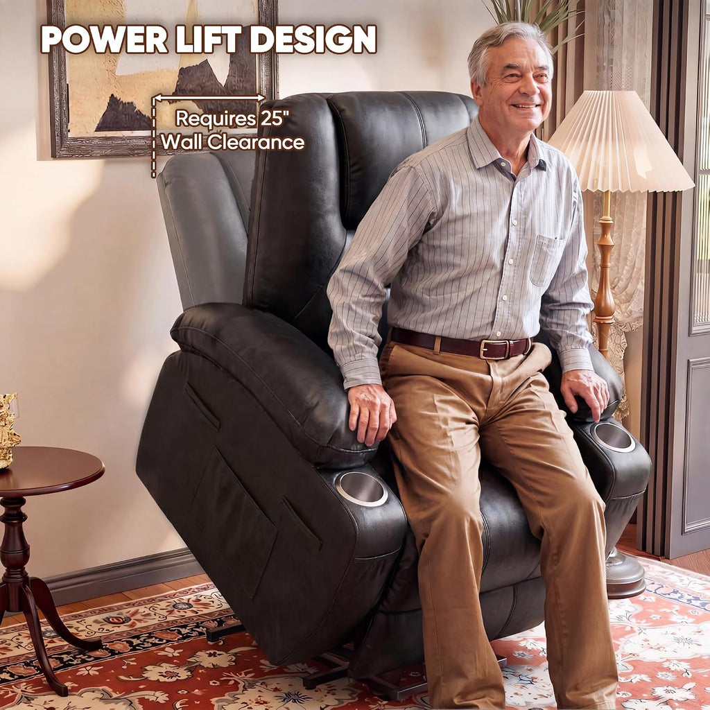 Power Lift Recliner Chair Electric Lift Recliner for Elderly Power Lift Recliner Chair with Cup Holders Side Pockets