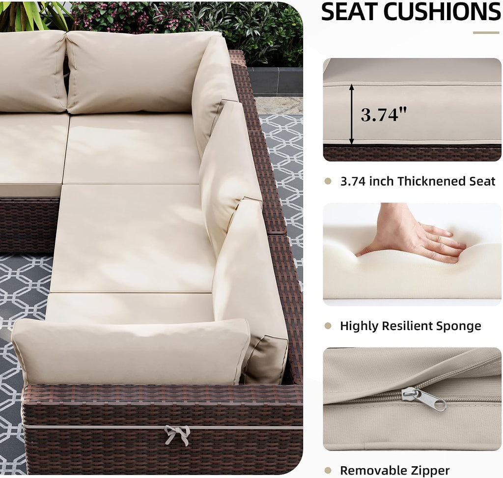 5-Piece Wicker Patio Furniture Set with Coffee Table, Beige | Outdoor sectional sofa set, patio conversation set for