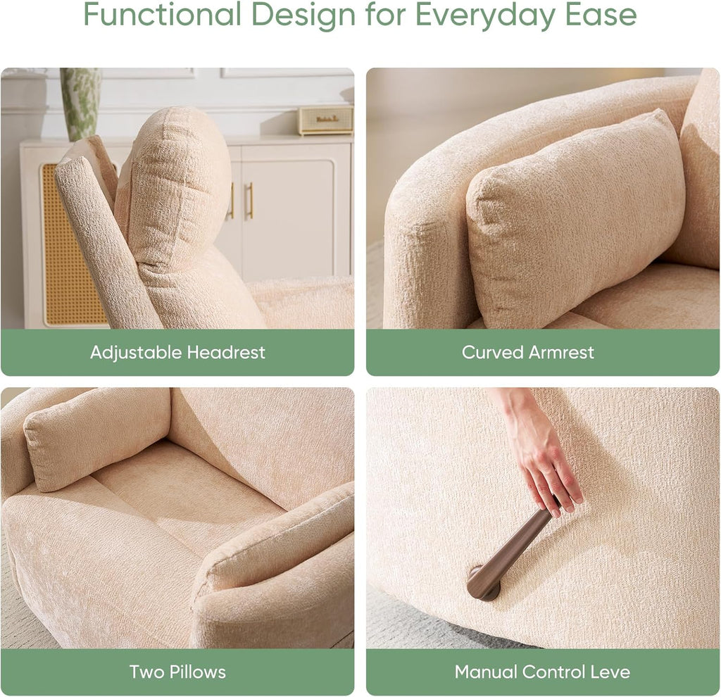 Oversized Swivel Rocker Recliner Chair with Heat and Massage, Rocking Chair Nursery with Adjustable Headrest, Manual