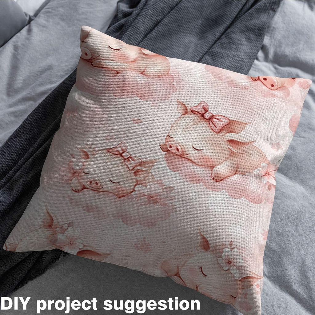 Cute Pigs Fabric for Decoration, Bowknot Flowers Sewing Fabrics for Room Decor Soft Polyester No Stretch, Rustic