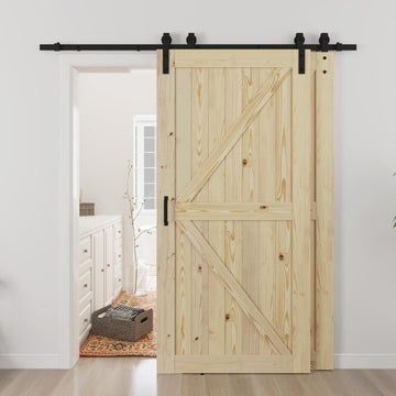Double 42"x84" Bypass Barn Door with 7FT Track Hardware Kit Included, Unfinished Solid Wood, DIY Sup