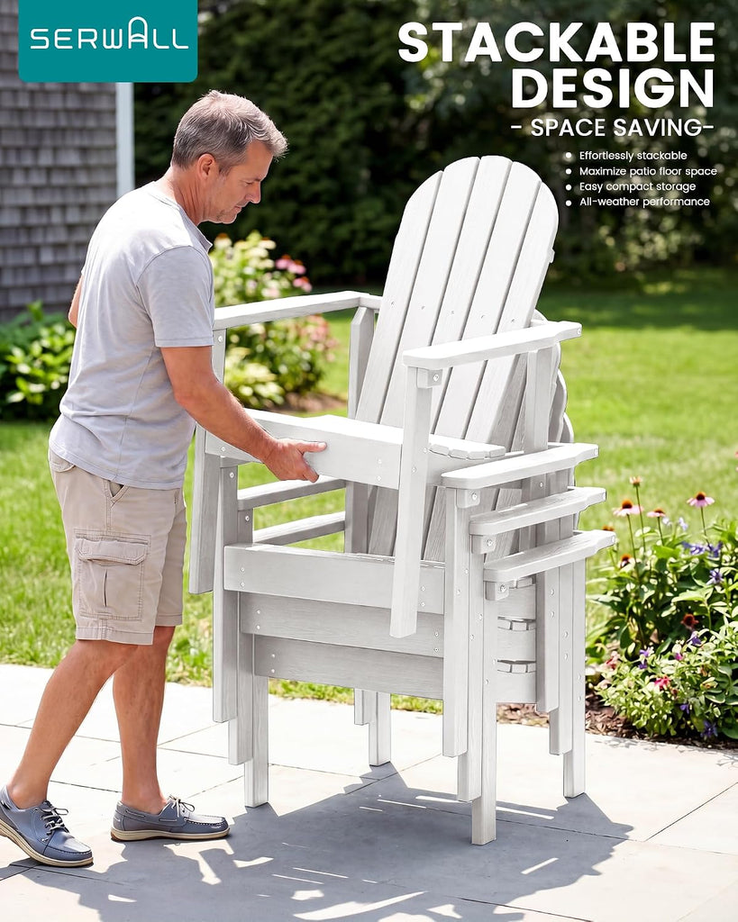 HDPE Stackable Adirondack Chairs Set of 2,Space-Saving, White | Weather-resistant Adirondack chair resists fading and