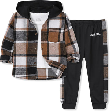 Toddler Baby Boy Clothes Plaid Long Sleeve Hoodie Sweatshirt + Pants 2pcs Boys Outfit Set