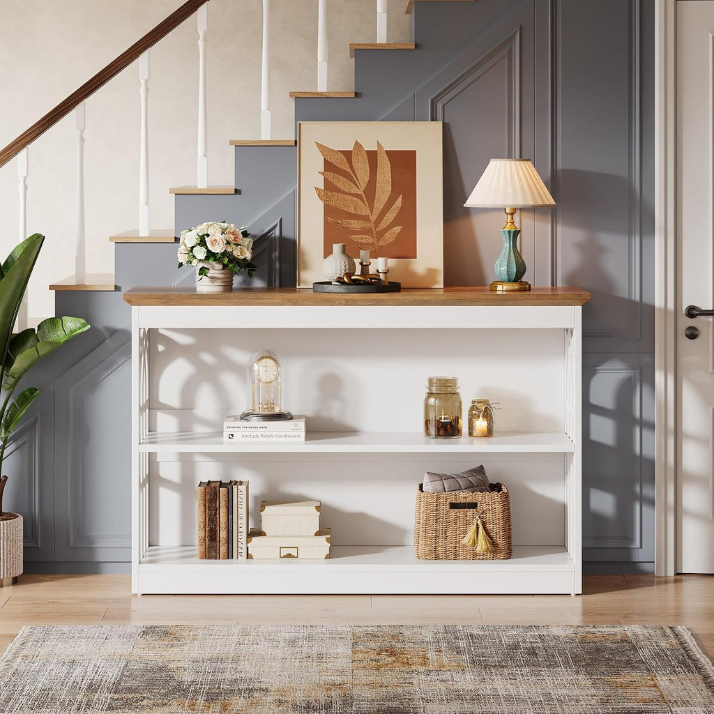 Modern Console Table , 41.34-Inch White Sofa Table Behind The Couch with 3-Tier Storage, Narrow Hallway Furniture