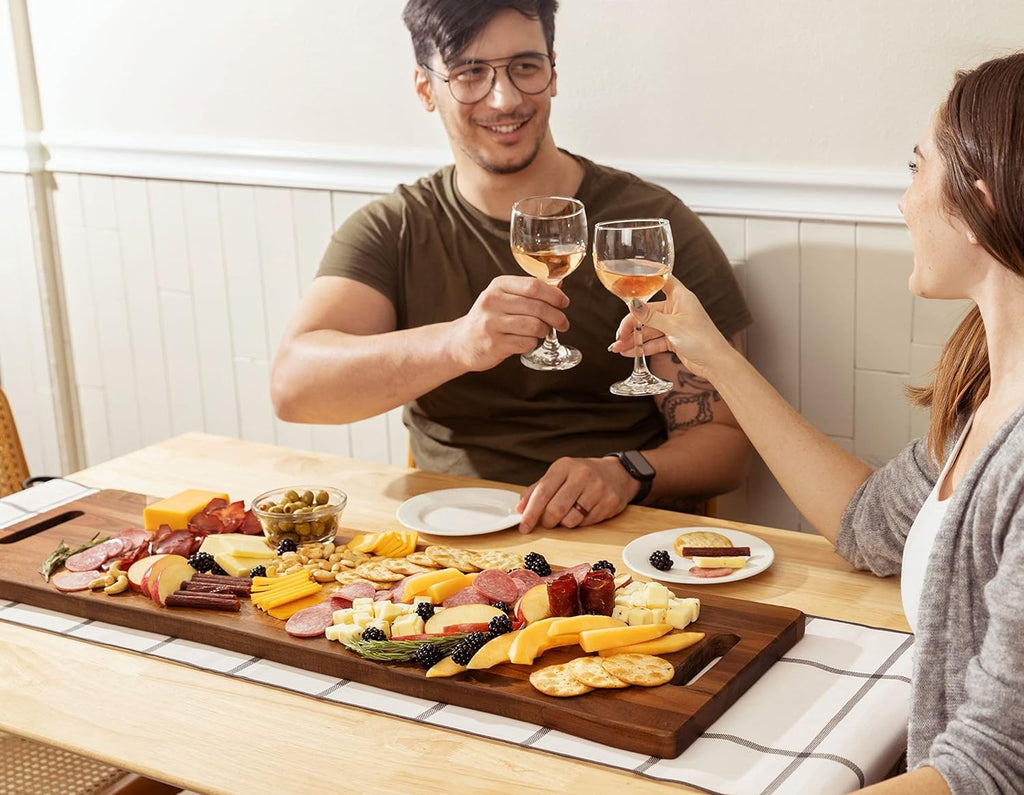 Large Acacia Serving Board with Handles, 36 x 12 Inch Rectangular Charcuterie Platter, Natural Wood Server for Meat