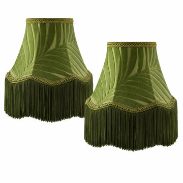 2 Pcs 5 x 10 x 7.5 Inch Green Scalloped Lamp Shades with Fringe Trim Vintage Victorian Bell Lampshades Replacement