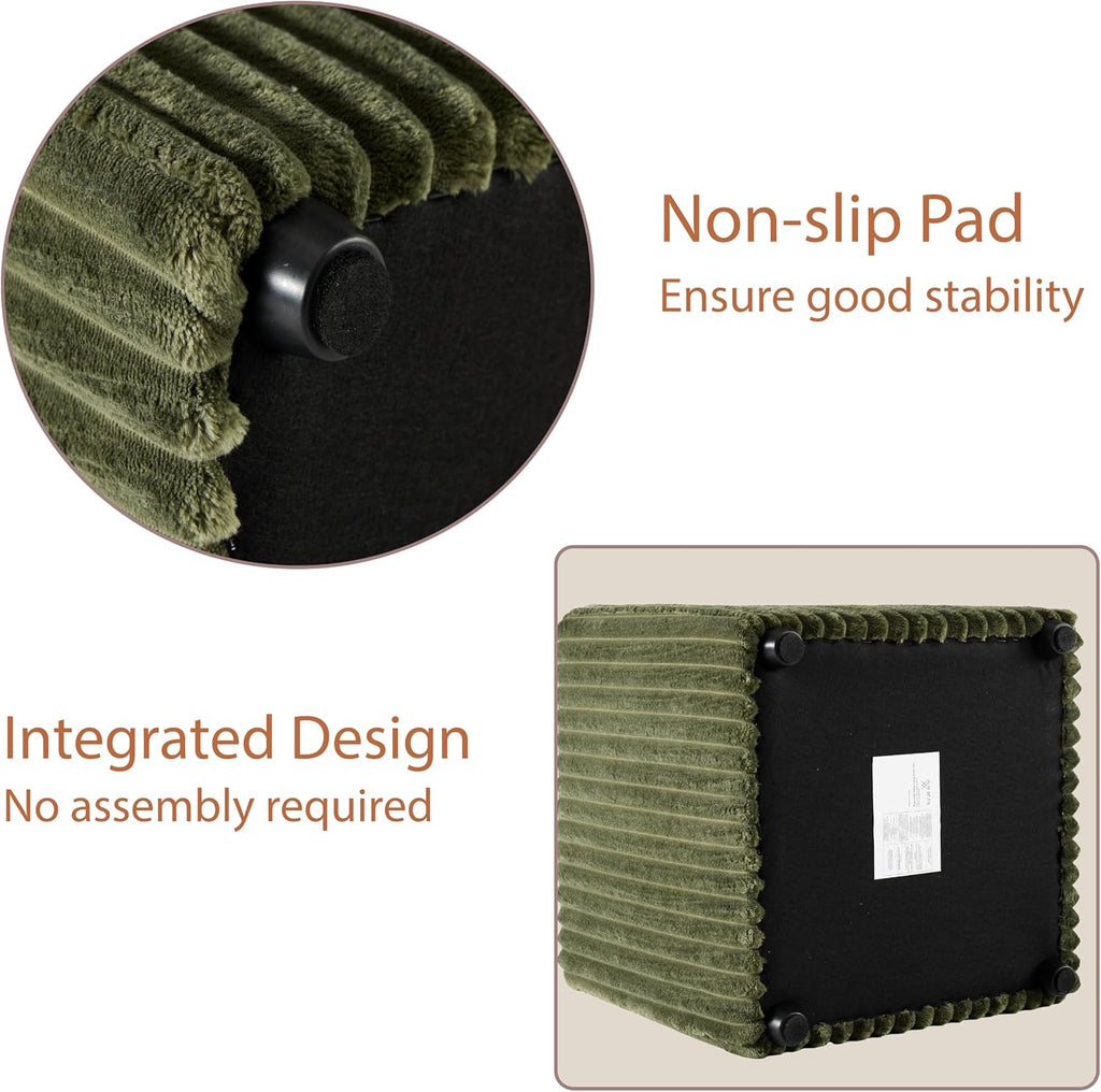 Modern Square Vanity Stool, Small Striped Pattern Ottoman, Cute Velvet Foot Stool, Tufted Fabric Footrest