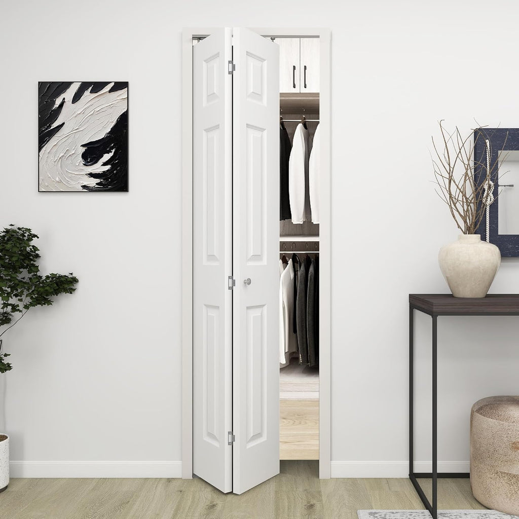 24 in.x 80 in. Bifold Barn Door, 6 Panel White Primed Bifold Closet Door, Hollow Core Interior Barn 
