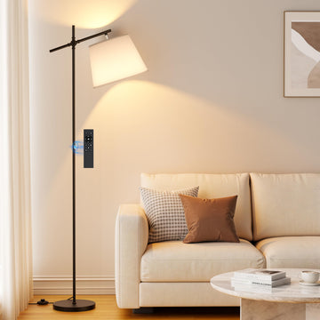 Floor Lamp with Linen Shade, Dimmable Tall Standing Lamp with Remote Control & 3 Color Temperatures Bulb, Modern