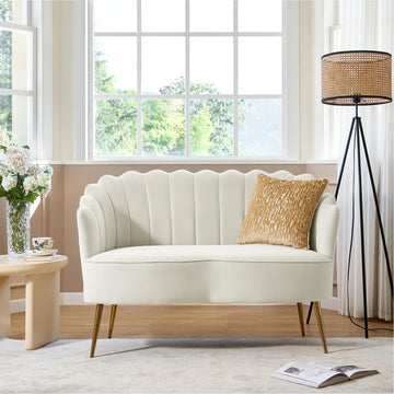 Modern Loveseat Sofa with Flower Shaped Backrest, Ivory