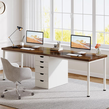 Two Person Computer Desk with 5 Drawers, 78.7 Inches Extra Long Double Office Desk