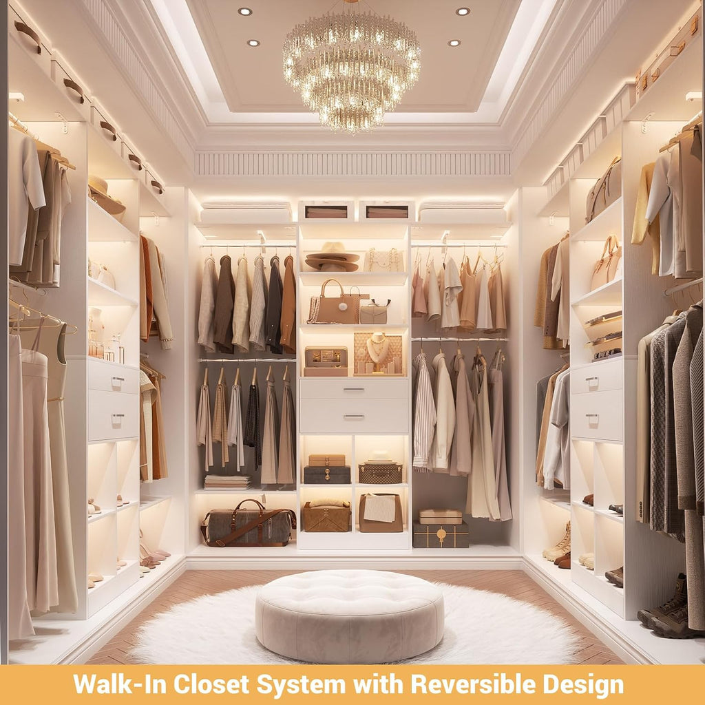 5FT Closet Organizer System with Wooden Drawers, 60 Inches Walk In Closet System With 5 Hanging Rods, Can Fit 1.58 to