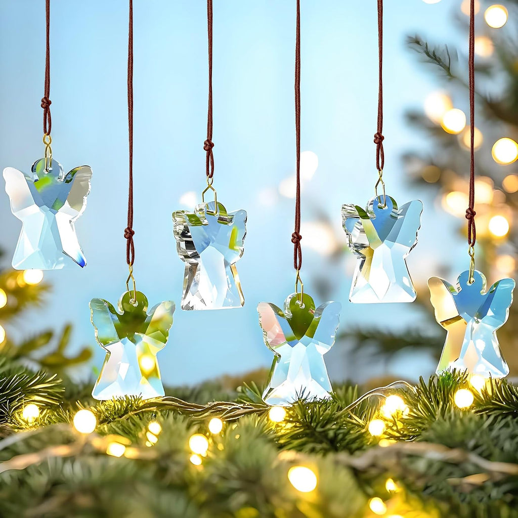 12 Pcs Clear Crystal Angel Prisms Chandelier Window Hanging Decor - Clear Glass Angel Prism Suncatcher Rainbow