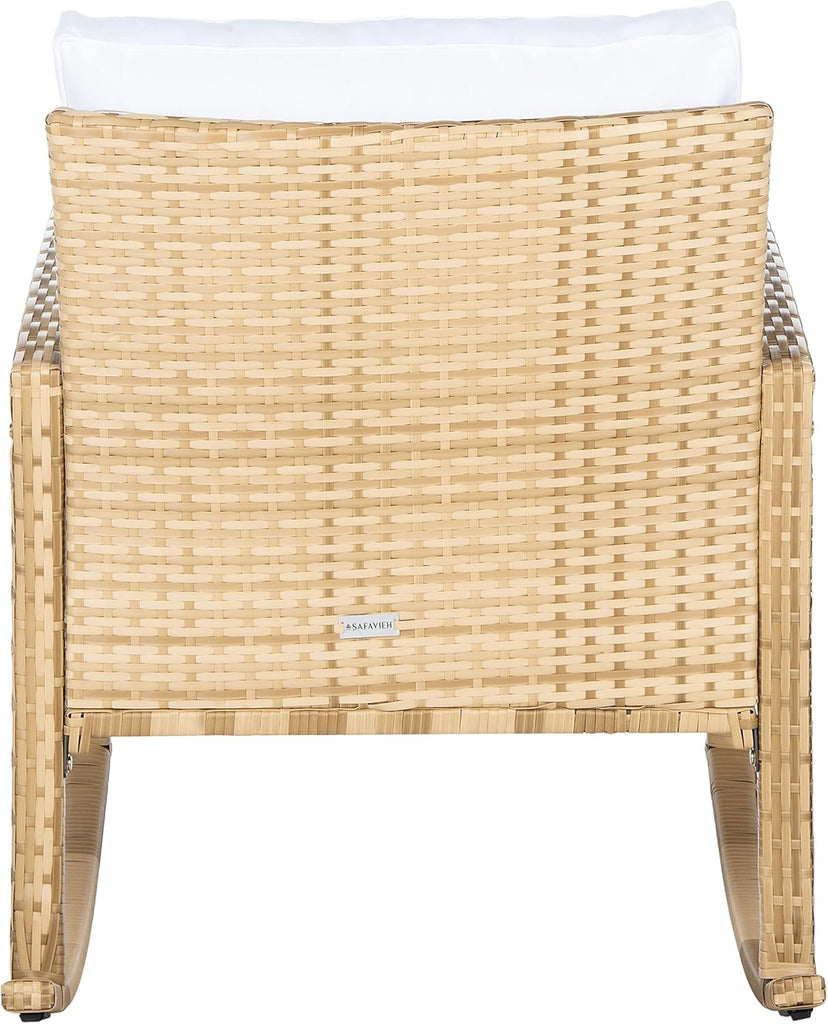 Outdoor - Daire Rocking Chair - Natural & White - Steel Frame Faux & Rattan with Cushion - Open-Frame Design - Ideal