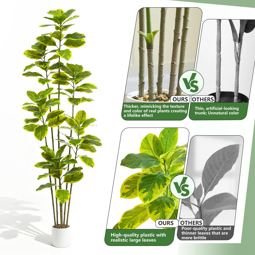 Artificial Ficus Tree 7FT, Tall Fake Plants Indoor in White Pot