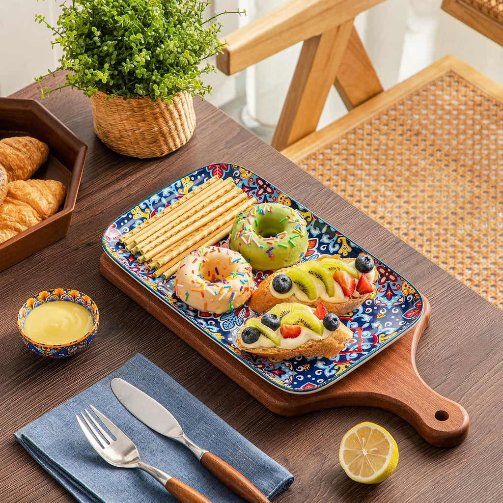 Serving Platters Set of 4, 12" x 7.4" Inch Rectangular Trays Large | Ceramic Serving Dish for Entertaining Food