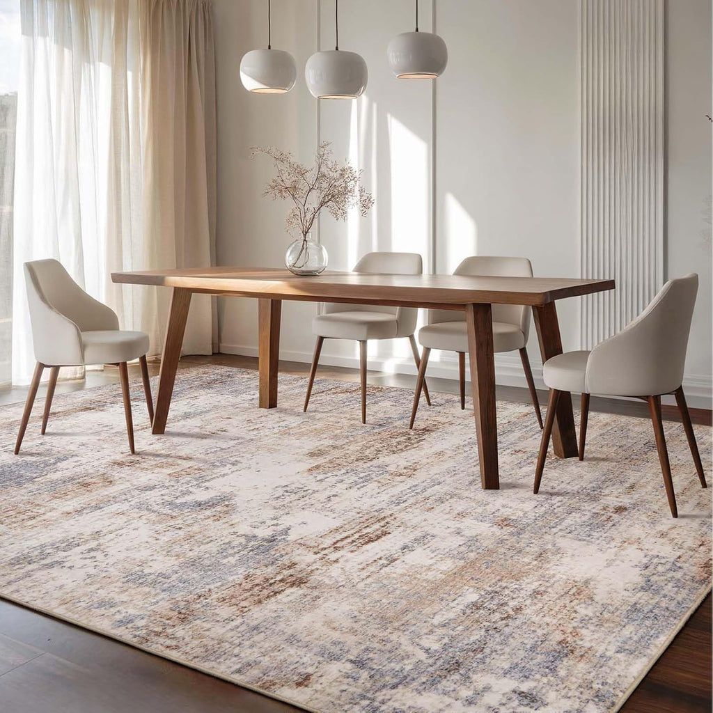 Washable Area Rug Living Room Rugs Large Soft Non-Slip Carpet for Bedroom Dining Room Modern Abstract Neutral Low