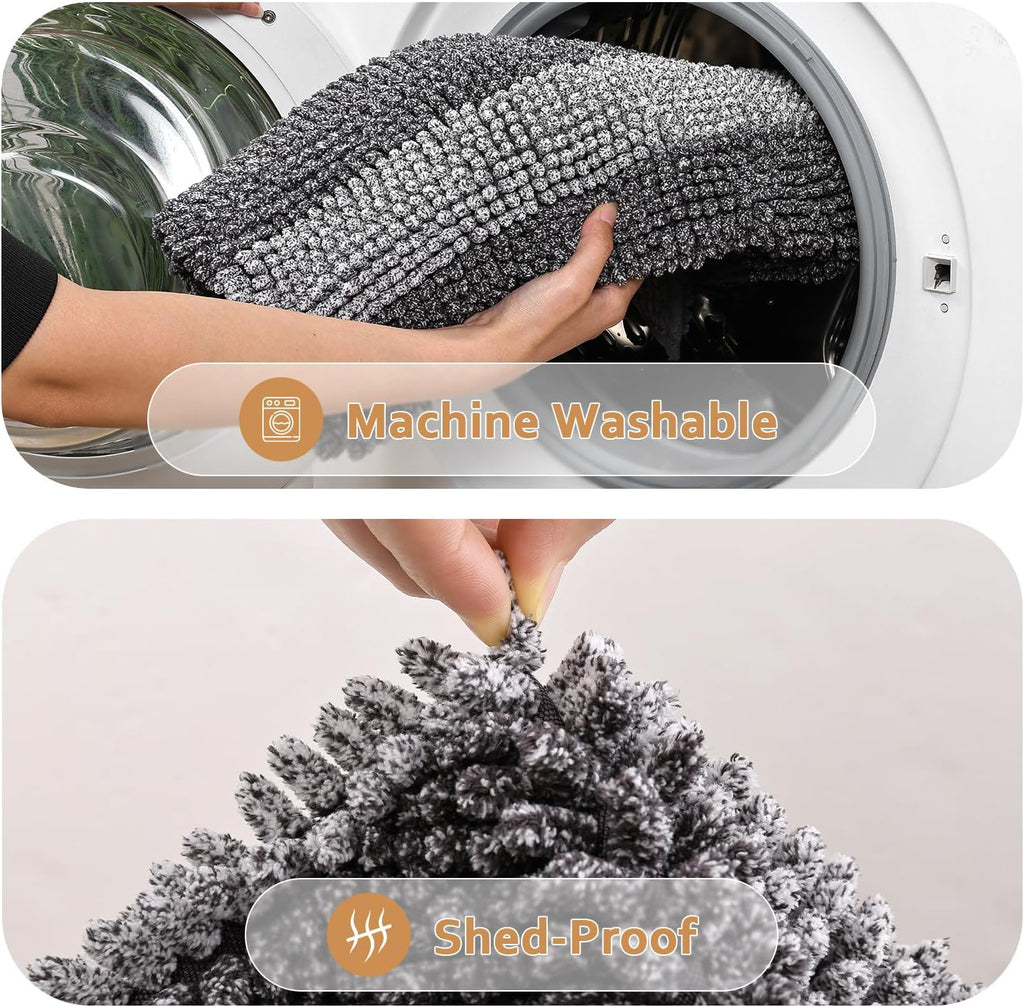 Bathroom Rugs Sets 3 Piece, Ultra Absorbent Non Slip Bath Mats | Quick Dry, Machine Washable, Chenille Gradient Bath