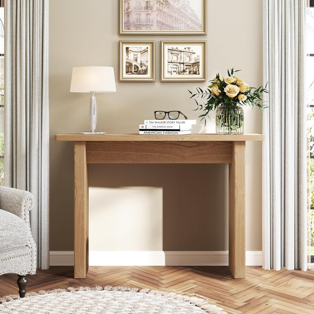 43.3" Mid Century Narrow Entryway Console Table, Modern Fluted Wood Couch Table Behind Sofa Long and Skinny Hallway