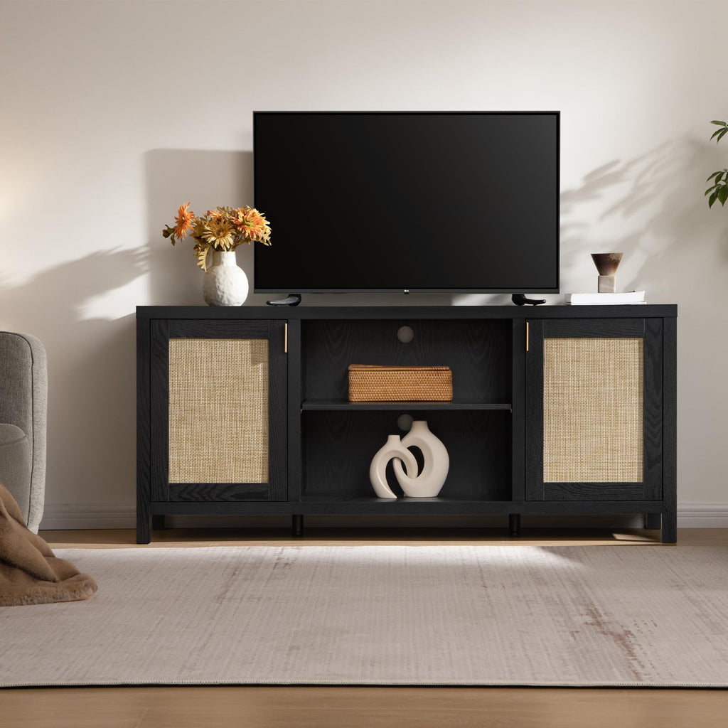 Black Rattan TV Stand 59" TV Console
