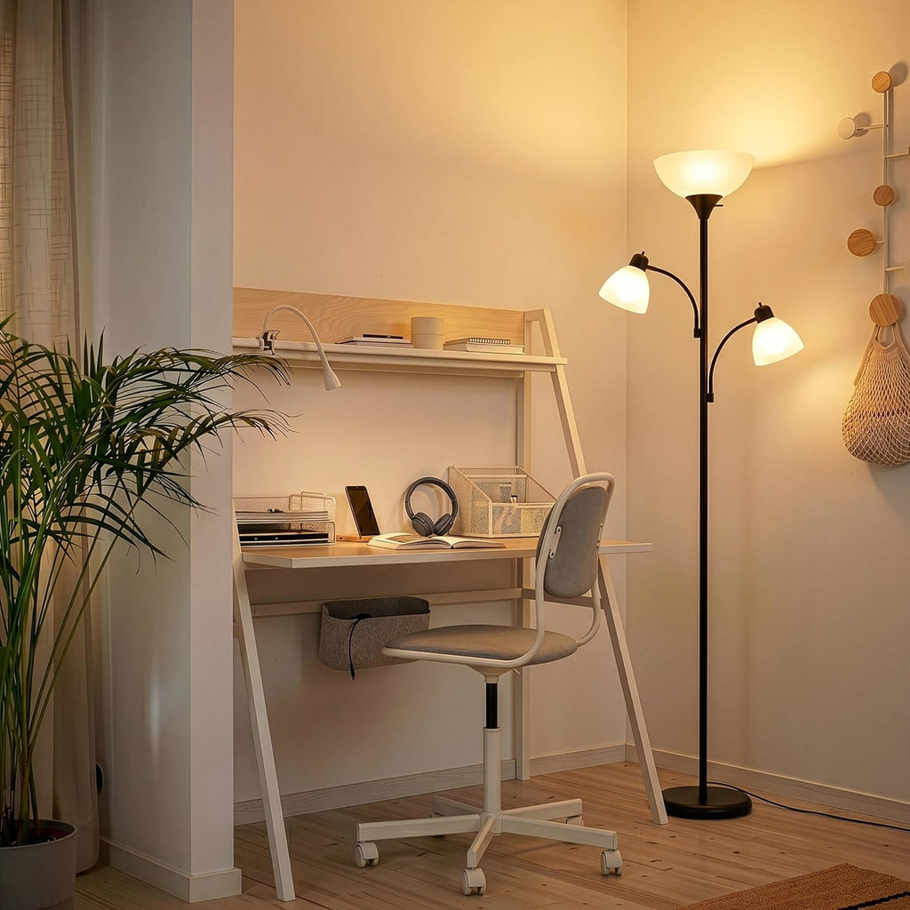 Sky Dome Double LED Floor Lamp, Torchiere Super Bright Floor Lamp with 2 Reading Lamps & Offices