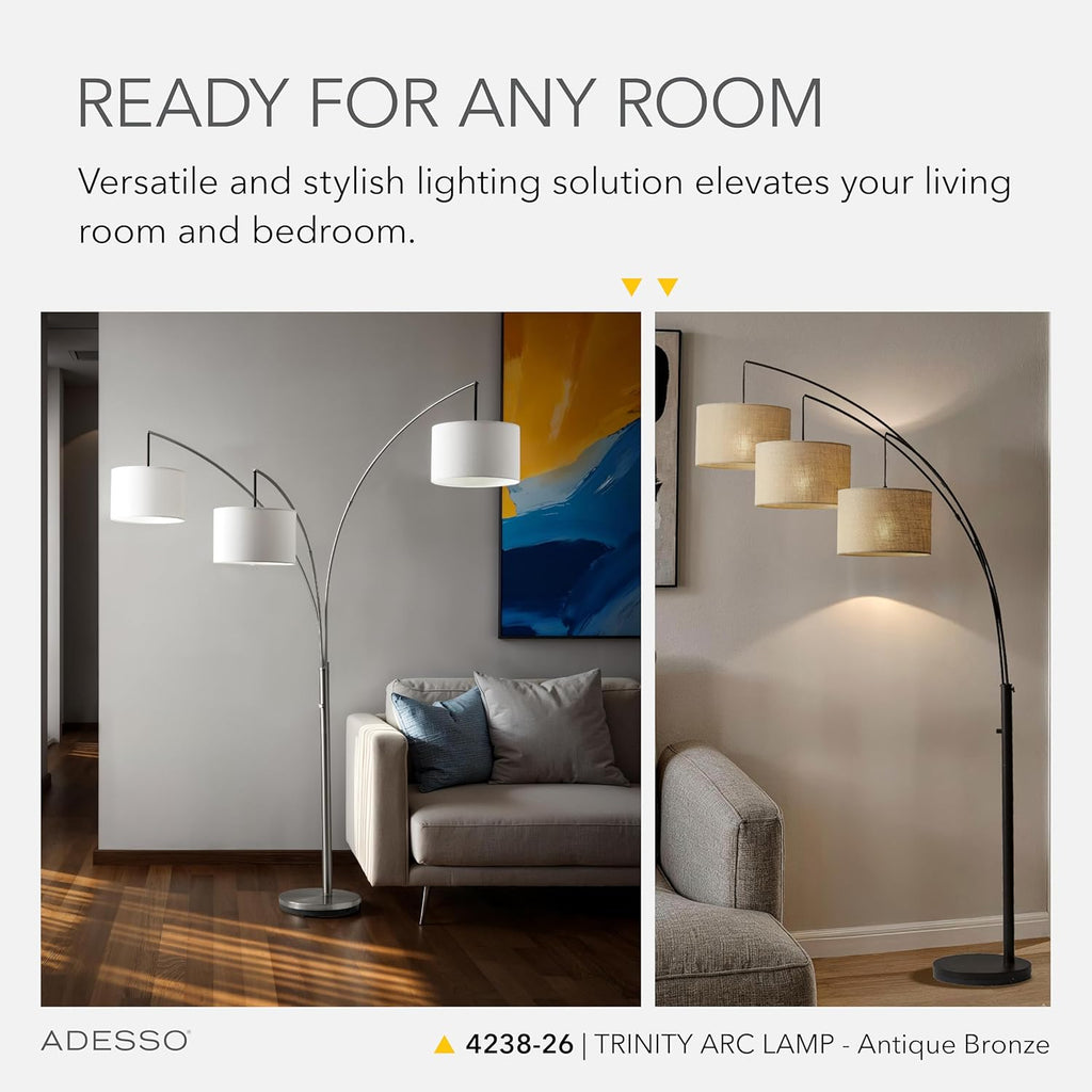 Arc Floor Lamp with 3 Movable Shades & Dimmable Brightness - Perfect Lighting and Corner Decor, Antique Bronze