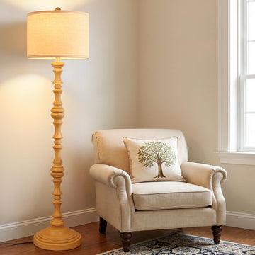 61" Farmhouse Floor Lamp, Antique Wood Rustic Lamp