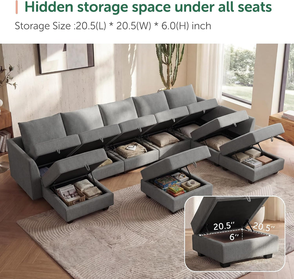 Oversized Modular Sectional Sofa with Storage Seats Reversible Couch with Ottomans U Shaped Modular Sectional Couch