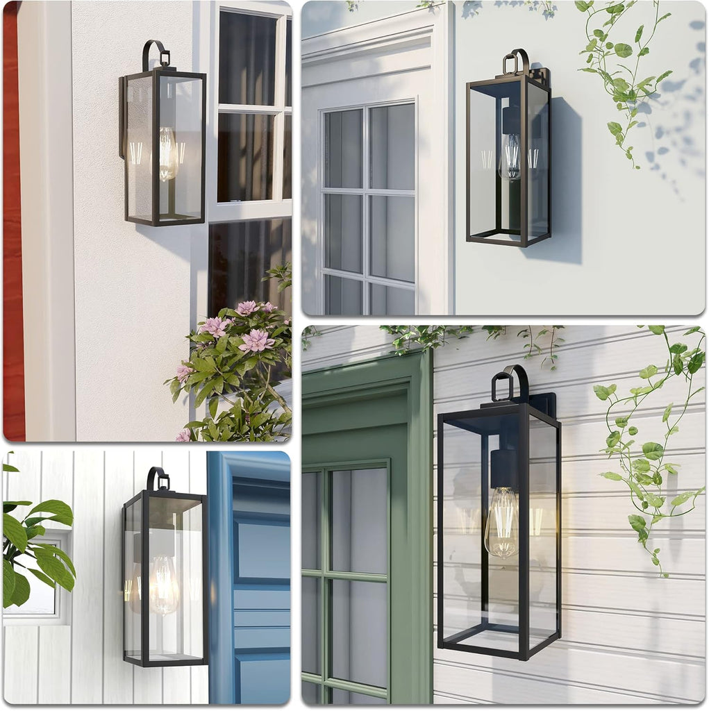 Large Size Outdoor Wall Lights, 2 Pack 18 Inch Matte Black Exterior Light Fixture with Clear Glass Shade