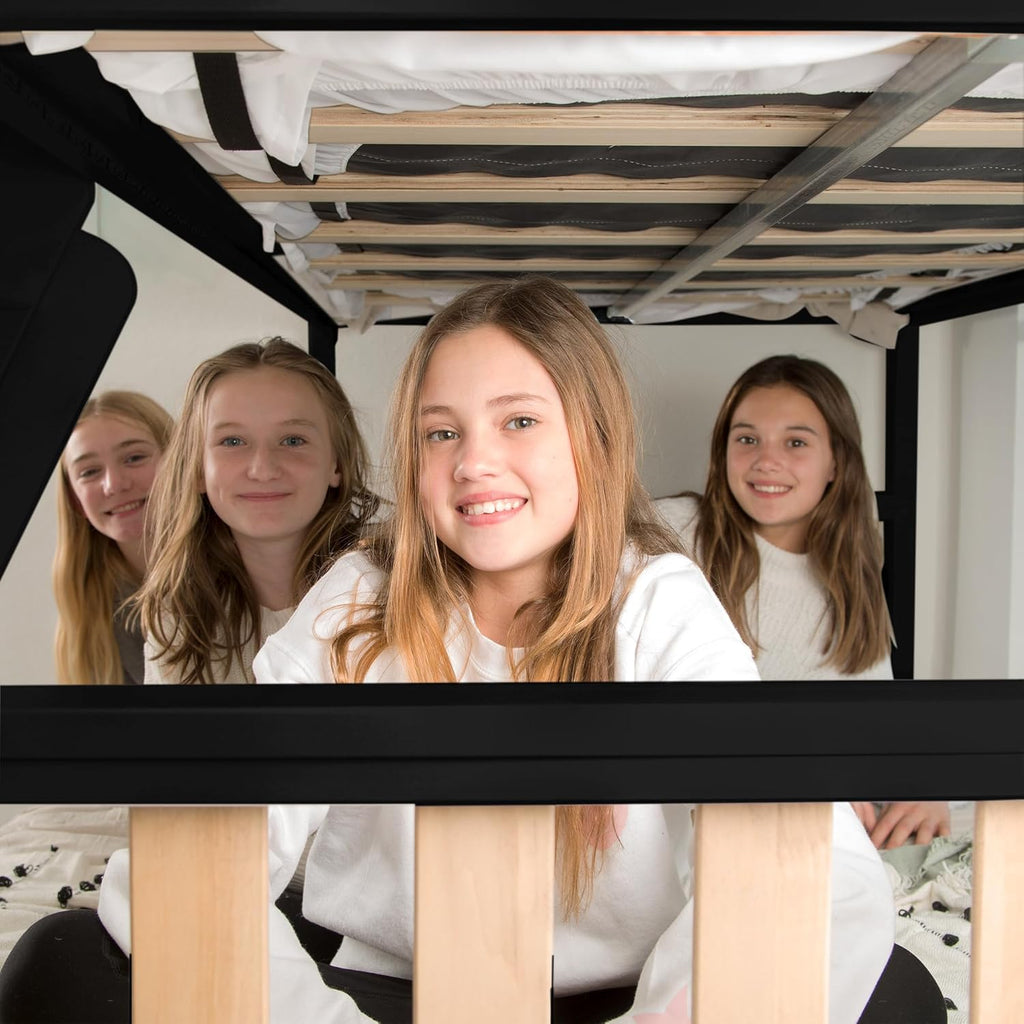 Bunk Bed, Scandinavian Modern Bunk Bed, Solid Wood Twin Over Full Bed Frame for Kids, No Box Spring Needed, Black/Blonde