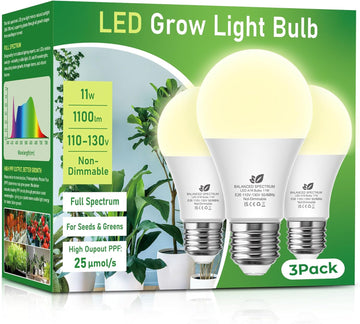 A19 11W LED Grow Bulbs E26 Base Full Spectrum Plant Light Bulb for Indoor
